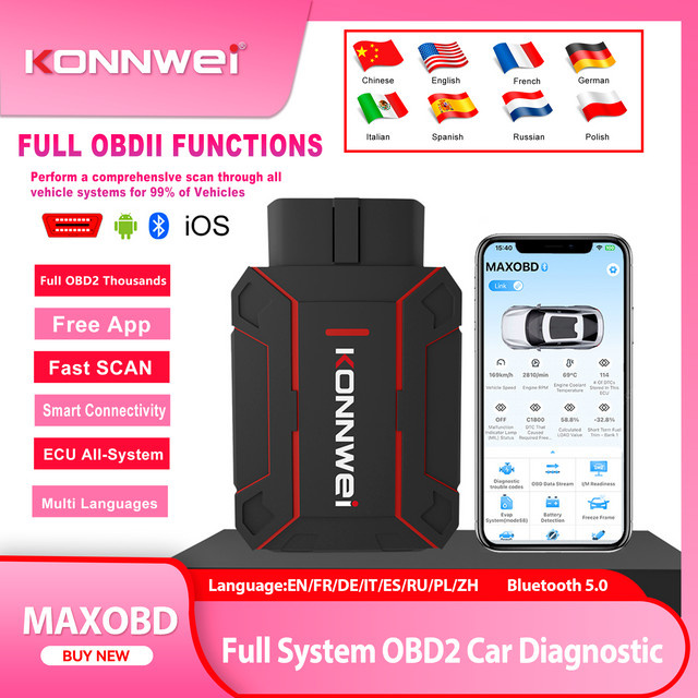 KONNWEI MAXOBD OBD2 Vollsystem-Fehlerdiagnosegerät mit Bluetooth und Tiefenscan in Schwarz - Bild 1