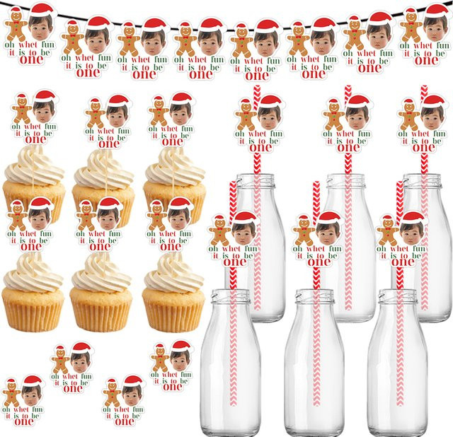WEIGAO Weihnachtsdekoration Set mit Lebkuchenmann, Fotobanner und Kuchendekoration, Mehrfarbig - Bild 1