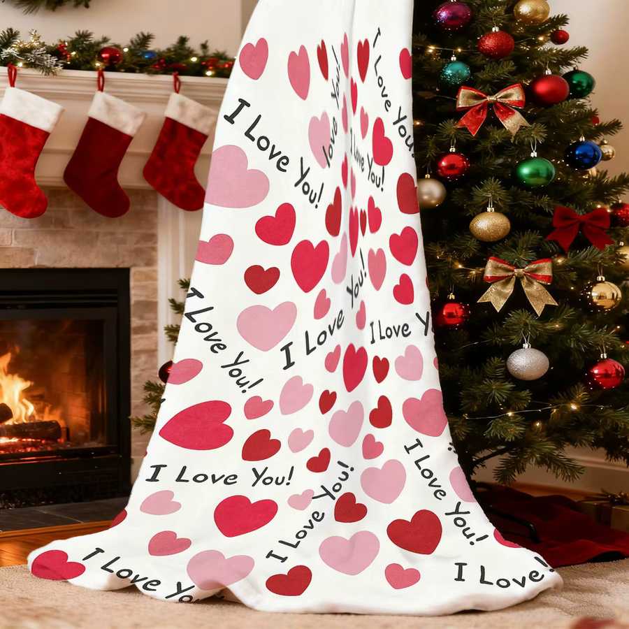 VIKAMA Überwurfdecke mit I Love You Aufdruck, weich und warm für Schlafzimmer und Wohnzimmer, B/T: 225 x 180 cm - Bild 5