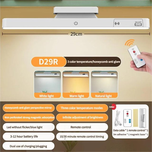 YJMP Super Lighting Touch Tischleuchte in Weiß mit Magnetfunktion, wiederaufladbare LED Schreibtischlampe mit 2500mAh Akku, Fernbedienung und Timer für Nachttisch oder Spiegel - Bild 1