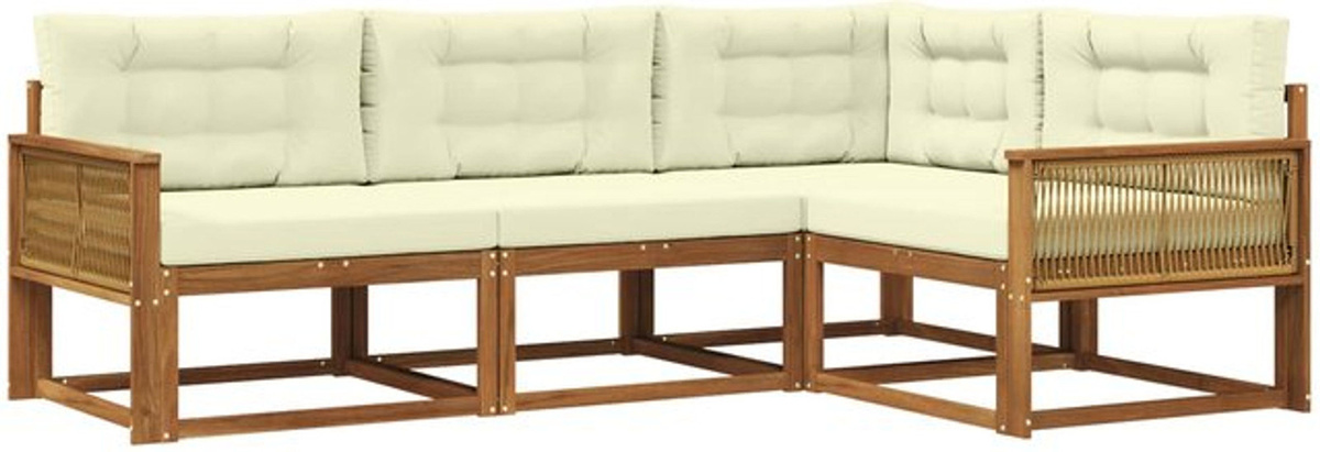 vidaXL Outdoor-Sofagarnitur aus Akazie mit Kissen in Natur und Beige, 4-teiliges Loungemöbel-Set im modernen Design - Bild 1