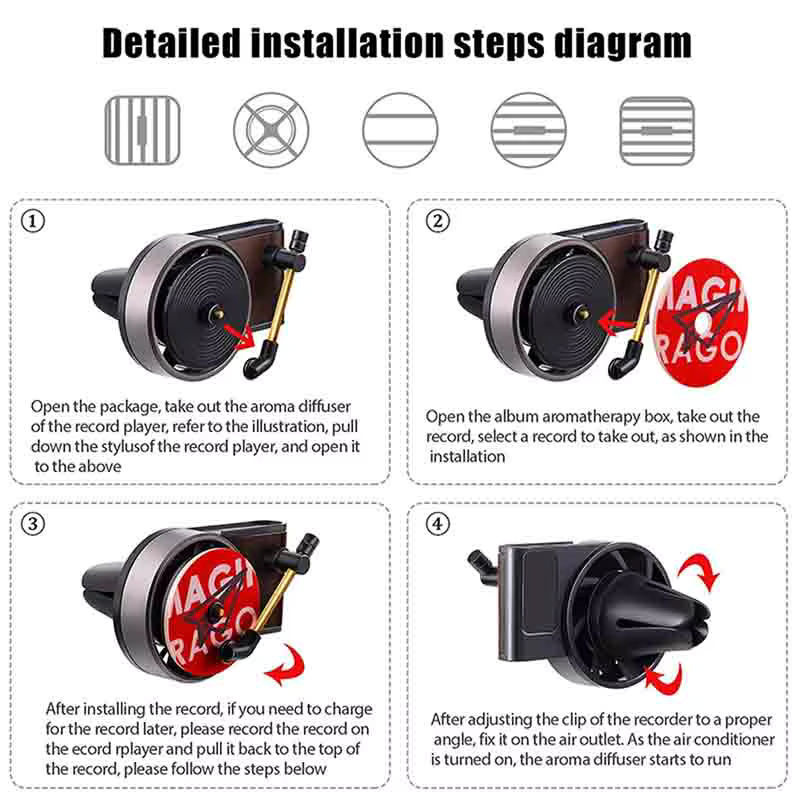 YESPLEASE Auto Duftaufsatz im Vintage-Design als Plattenspieler-Phonograph für die Lüftung, Schwarz - Bild 2