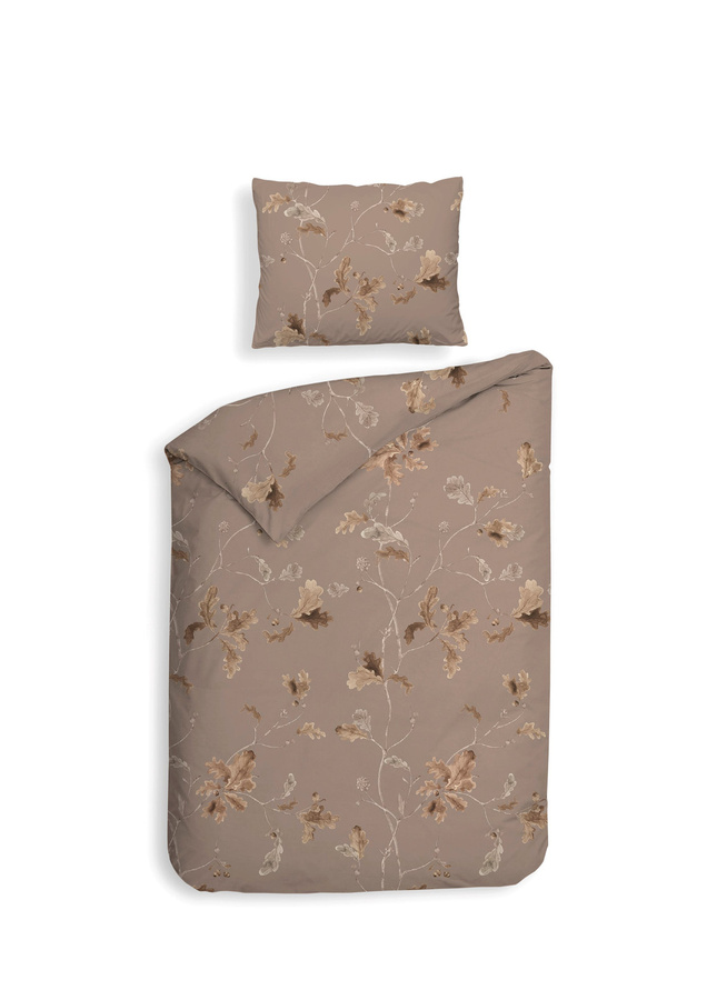 Heckett & Lane Flanell Bettwäsche Bronco Brown mit Blättern und Eicheln, Baumwolle, B/T/H: 155 x 220 cm und 80 x 80 cm - Bild 1