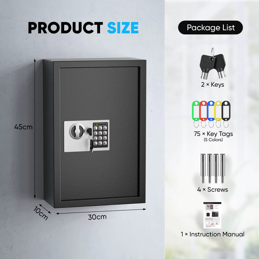 Jugacool Schlüsselorganizer mit 73 Schlüsselfächern und Schlüsselschloss in Schwarz, Schlüsselkasten mit verstellbaren Racks für Büro und Hotel, B/H/T: 45,0 x 30,0 x 10,0 cm - Bild 2
