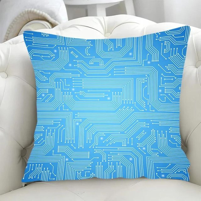 Dekorative Kissenbezüge mit blauem Geometrie-Design, quadratisch, B/B: 66 x 66 cm - Bild 1
