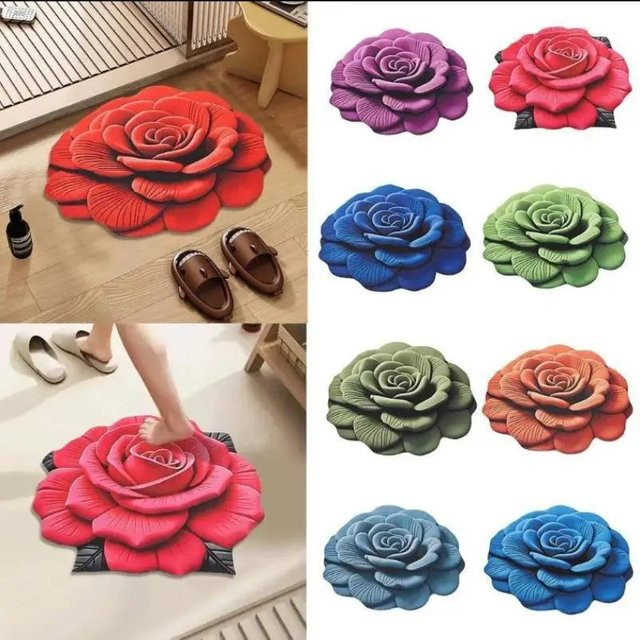 VIKAMA Bodenmatte mit floralem Pfingstrosen-Design in Multicolour, weicher dekorativer Teppich für Schlafzimmer, Badezimmer und Wohnzimmer - Bild 1