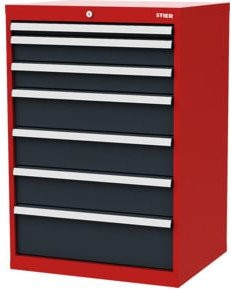 STIER Schubladenschrank mit 7 Schubladen aus Stahl in Rot/Anthrazitgrau, B/T/H: 70,0 x 57,5 x 102,0 cm - Bild 1
