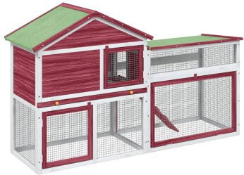 VidaXL Kaninchenstall aus Kiefernholz in Rot, wetterfest und rustikal mit B/T/H: 109,5 x 60,5 x 60,5 cm - Bild 1