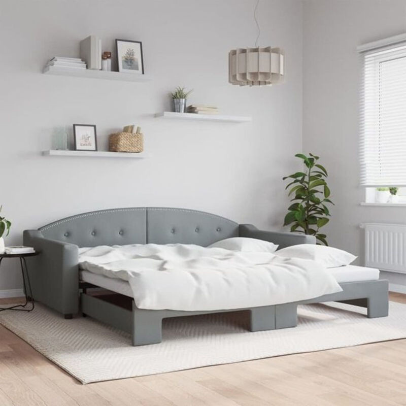 Ausziehbares Funktionsbett vidaxl in Grau aus Stoff und Metall, B/T: 100 x 200 cm - Bild 1