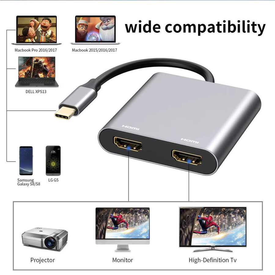 UGREEN USB-C-Hub mit Dual-HDMI-Splitter für 4K 60 Hz Dual-Screen-Erweiterung, Dockingstation in Silber - Bild 3