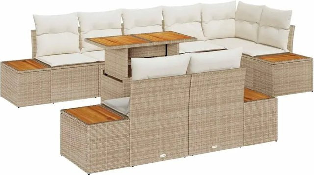 vidaXL Garten-Sofa-Set aus Poly-Rattan in Beige mit 9 Teilen und integriertem Stauraum - Bild 1