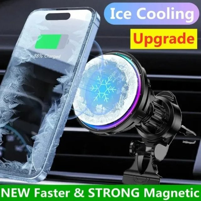 VIKEFON Magnetisches Wireless Auto-Ladegerät mit Halbleiter-Telefonkühler und Magsafe-Kompatibilität, 15W Ladung, Handyhalterung für Lüftungsschlitz, Schwarz - Bild 1