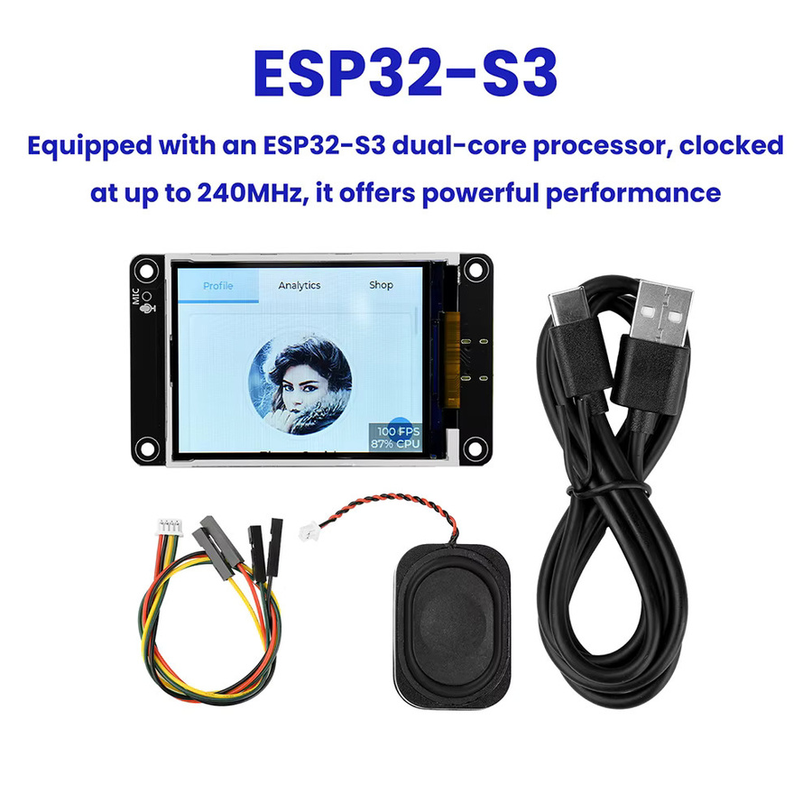 Gaqqee ESP32-S3 Smart Development Board mit 2,8-Zoll-TFT-Display, WiFi, Bluetooth und USB-C, Schwarz - Bild 2