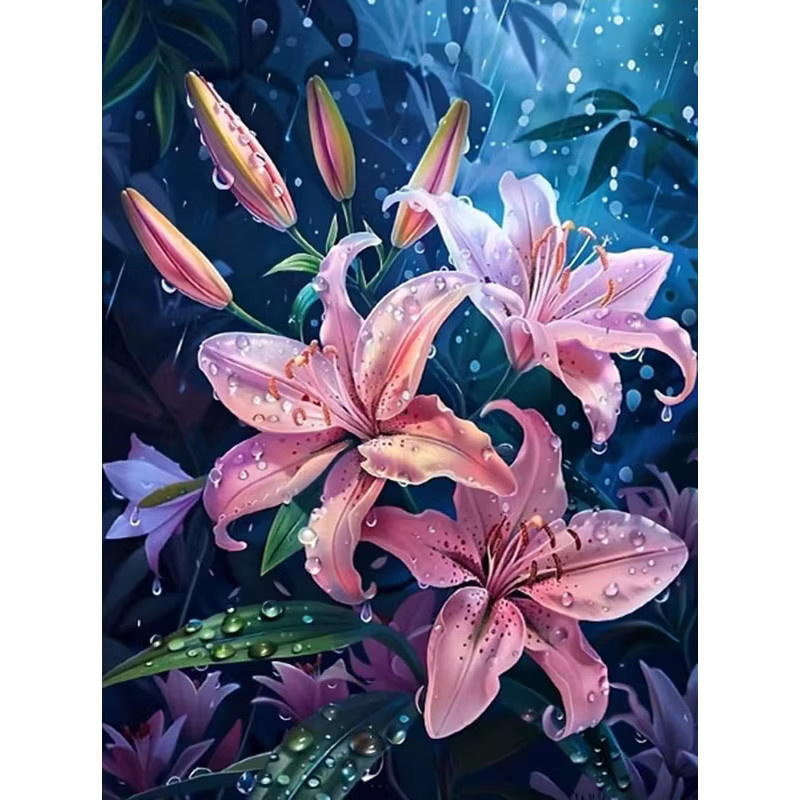 HUACAN Diamond Painting Lilien-Blumenbild mit runden Steinen in Multicolour, florale Wanddekoration für dein Zuhause, B/H: 30,0 x 20,0 cm - Bild 4