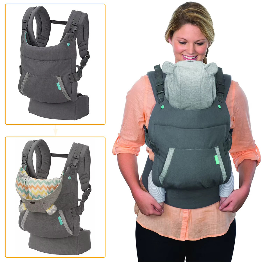 Ergonomische Motten Babytrage mit Kapuze und verdickten Schultergurten für Neugeborene bis 24 Monate in Grau - Bild 4