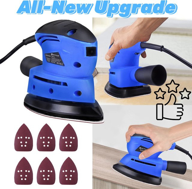 DayPlus Elektrischer Detail-Schleifer in Blau, 130W Exzenterschleifer mit 12000 U/min für Möbelveredelung, Farbentfernung und Holzpolitur - Bild 1