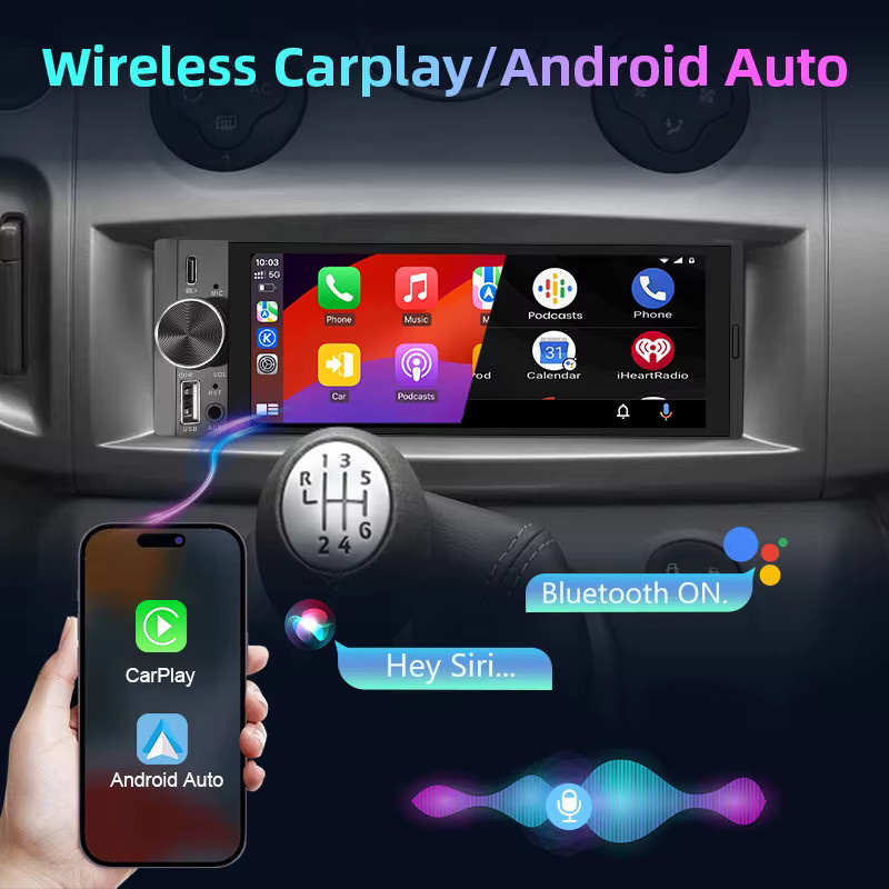 Junsun 1 Din Autoradio mit 6,86 Zoll IPS Touchscreen, Bluetooth, Apple CarPlay und Android Auto, Schwarz - Bild 2