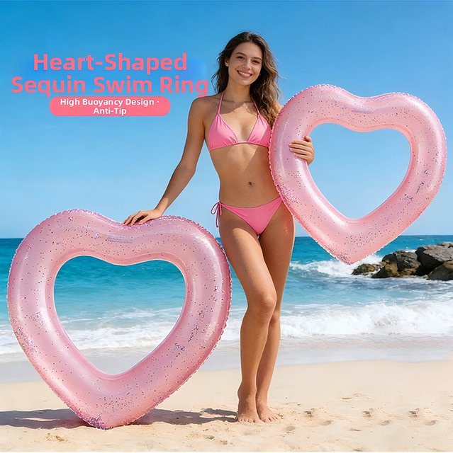 Wonflex Herzförmiger aufblasbarer Schwimmring in Pink für Pool und Strand - Bild 1