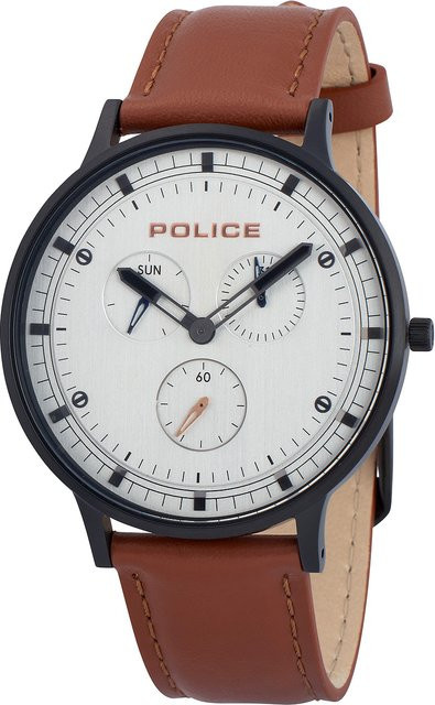 Police Herrenuhr, Quarz, Edelstahl, 42 mm, Leder, Silber, 3 ATM - Bild 1