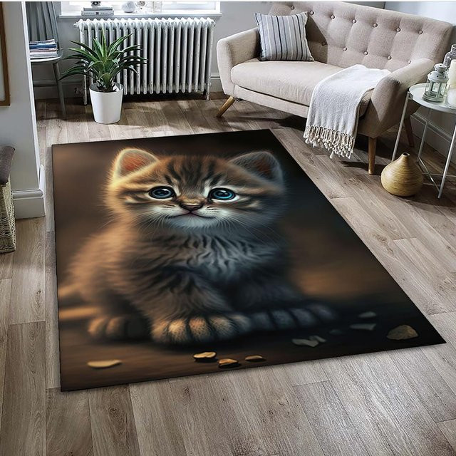 Karpetti Teppich Läufer mit Cartoon Glückskatze, rutschfest und waschbar, B/T: 60 x 90 cm, Mehrfarbig - Bild 1