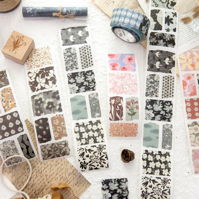 Morning Rain Washi Tape mit Kamelien-Blumenmuster im Retro-Kunstöl-Stil, Mehrfarbig - Bild 1