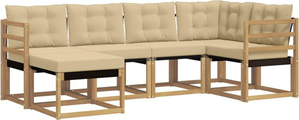 Modernes 6-teiliges Outdoor-Sofagarnitur Loungemöbel Set von vidaXL aus Akazie und Stoff in Weiß und Beige - Bild 1