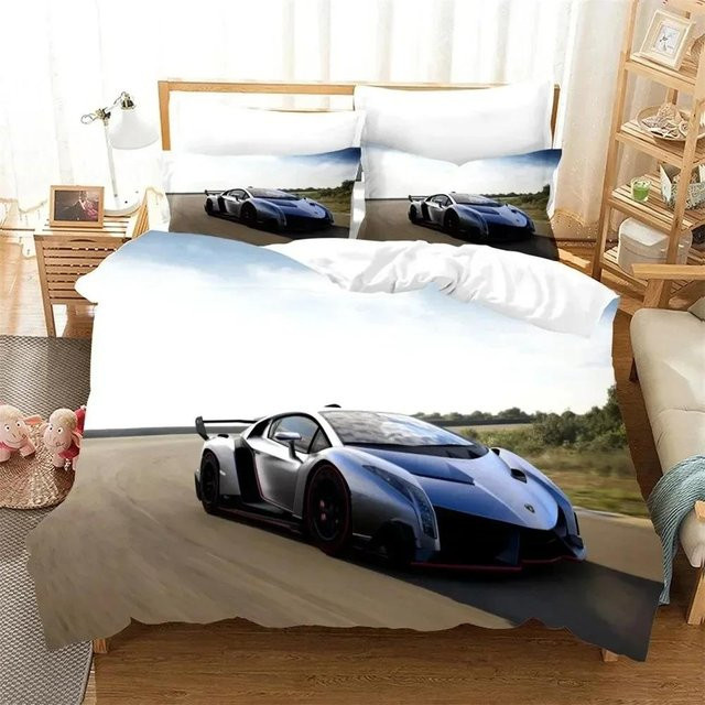 3D-Druck Bettwäsche-Set mit Autos und Fahrzeugen für Kinder, bestehend aus Bettbezug und Kissenbezügen, Breite: 260 cm, Höhe: 220 cm - Bild 1