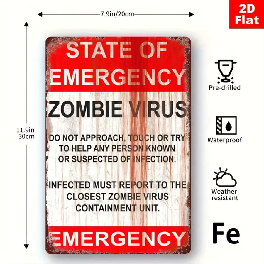 CIFBUY Zombie-Virus-Schild Retro-Wandkunst aus Metall für Halloween, Rechteckig, Breite: 30,0 cm, Höhe: 20,0 cm, Tiefe: 1,0 cm - Bild 6