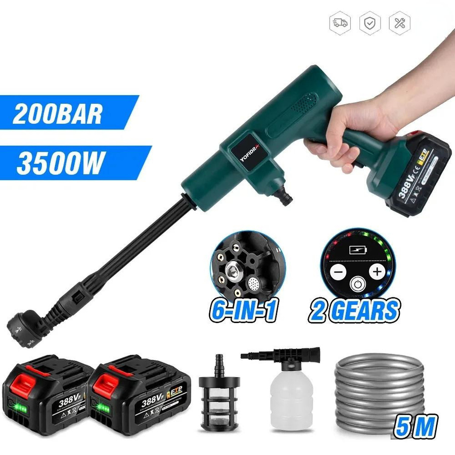 Sea Global 6 in 1 Akku-Hochdruckreiniger mit 3500W und 200Bar, tragbare elektrische Autowaschpistole in Grün mit Ersatzakku und Schnellladegerät - Bild 6