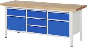 Rau Werkbank höhenverstellbar 8568A2 in Blau mit 5 Schubladen und 2 Türen, B/T/H: 200 x 70 x 84-104 cm - Bild 1