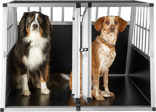 tectake Hundetransportbox Doppel aus Aluminium mit schräger Rückwand und Gittertür, Schwarz, B/T/H: 104 x 90,5 x 69 cm - Bild 2