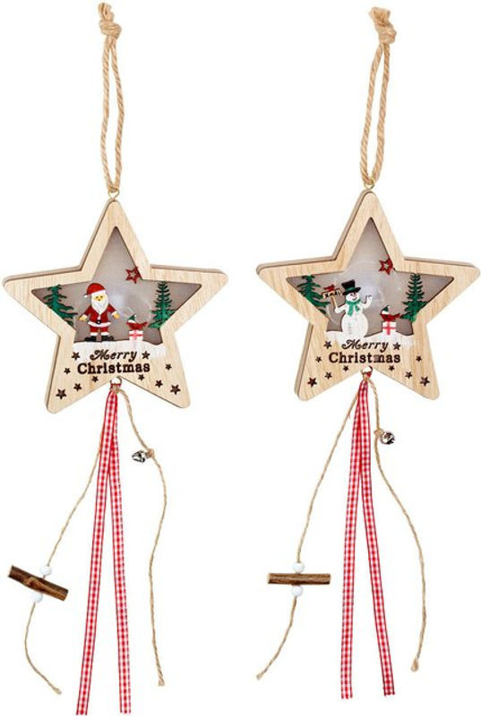 viva domo LED-Holzsterne im 2er-Set als rustikale Weihnachtsdekoration, hängend, braun beige weiß - Bild 1