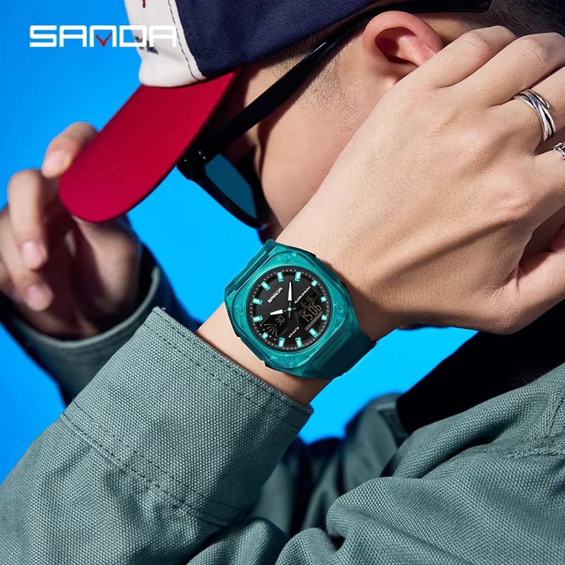SANDA Chronograph Armbanduhr, Quarz, Analog-Digital, Weiß, Silikon, Herren - Bild 5