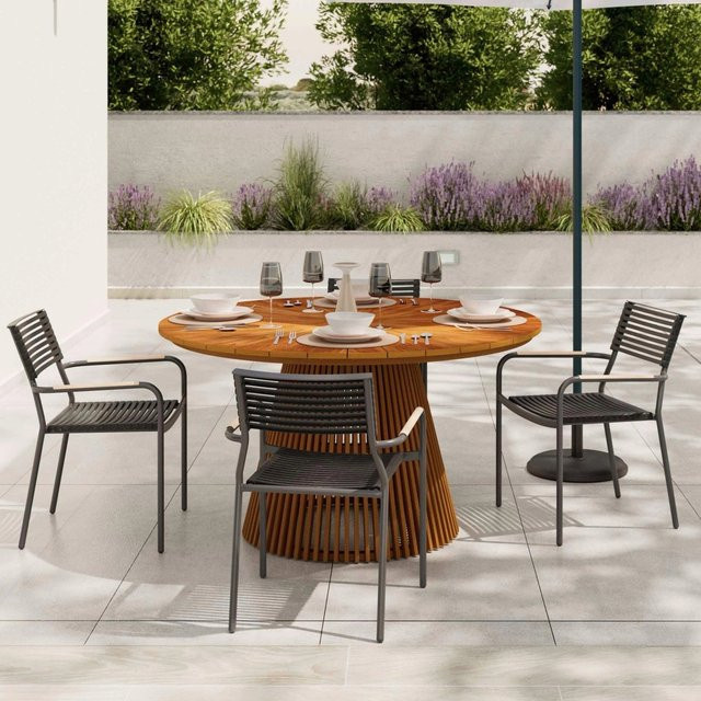 Mömax Gartentisch Santorin aus Teakholz in Natur, runder Esstisch für Garten und Terrasse, B/T/H: 140 x 140 x 76 cm - Bild 1