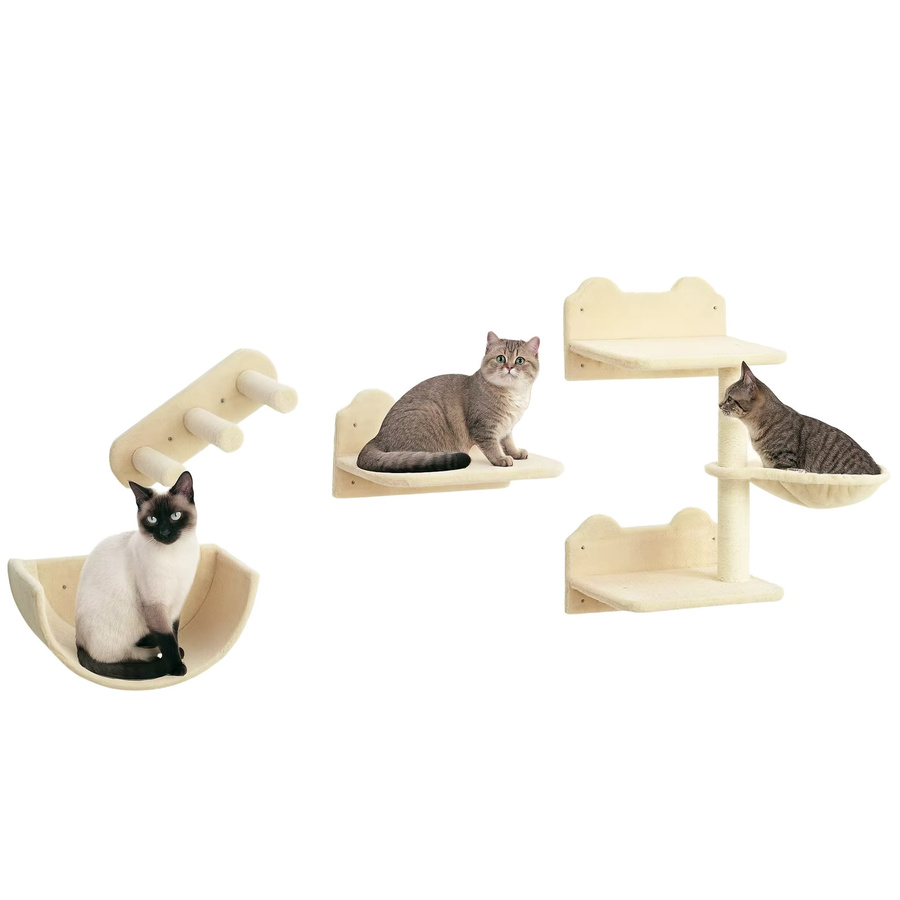 PawHut Katzen Kletterwand Set 4-teilig in Grau mit Hängematte, Katzenbrücke und Kratzmöglichkeiten, B/T/H: 28 x 40 x 73 cm - Bild 2