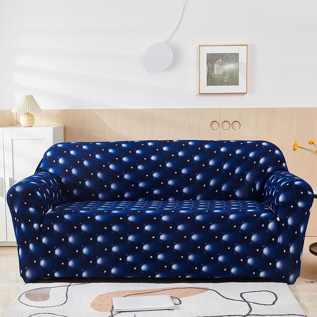 Klassischer Stretch-Sofabezug von Yiran bag in Blau, elastischer und rutschfester Sesselbezug aus Polyester mit grafischem Design für Einzelsessel - Bild 1