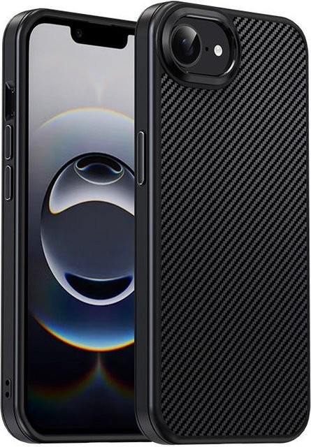 Sturzsichere Apple iPhone 16E Handyhülle aus Metall mit Carbonfaser-Textur in Schwarz und Grau - Bild 1