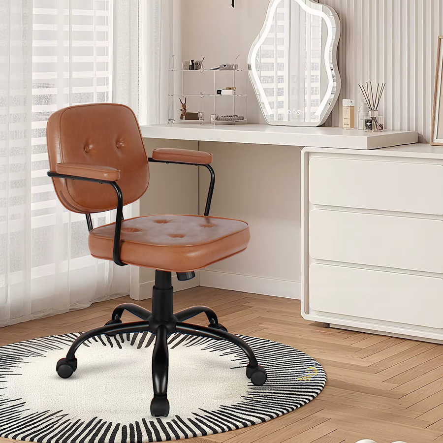 Vigosit Ergonomischer Bürostuhl aus Lederoptik mit Armlehnen und 360 Grad Drehsitz in Beige oder Braun - Bild 3