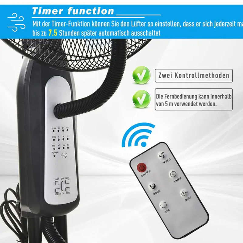HOMCOM Standventilator mit Wasserzerstäuber in Schwarz aus Metall und Kunststoff, Höhe: 120 cm, Breite: 44,5 cm, Tiefe: 44,5 cm - Bild 3