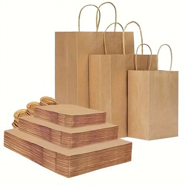 10 Stück braune Papiertüten mit Griffen in 3 verschiedenen Größen als Geschenktüten und Einkaufstaschen aus Kraftpapier - Bild 1