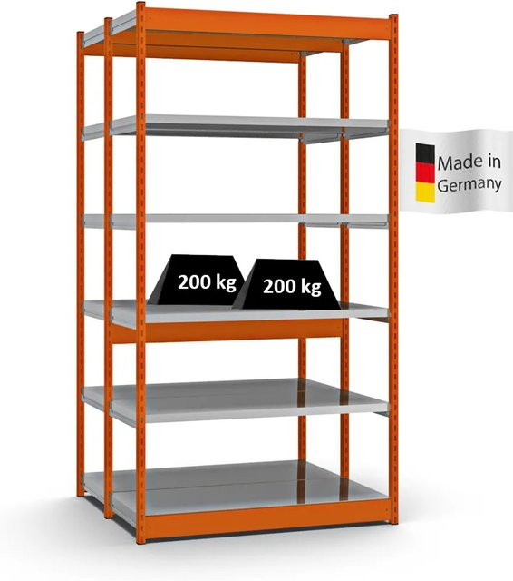 PROREGAL Fachbodenregal Stecksystem mit Vierkant-Profil, Doppelseitige Bauart, 2x6 Ebenen, Orange, H x B x T: 250 x 132,5 x 50 cm - Bild 1