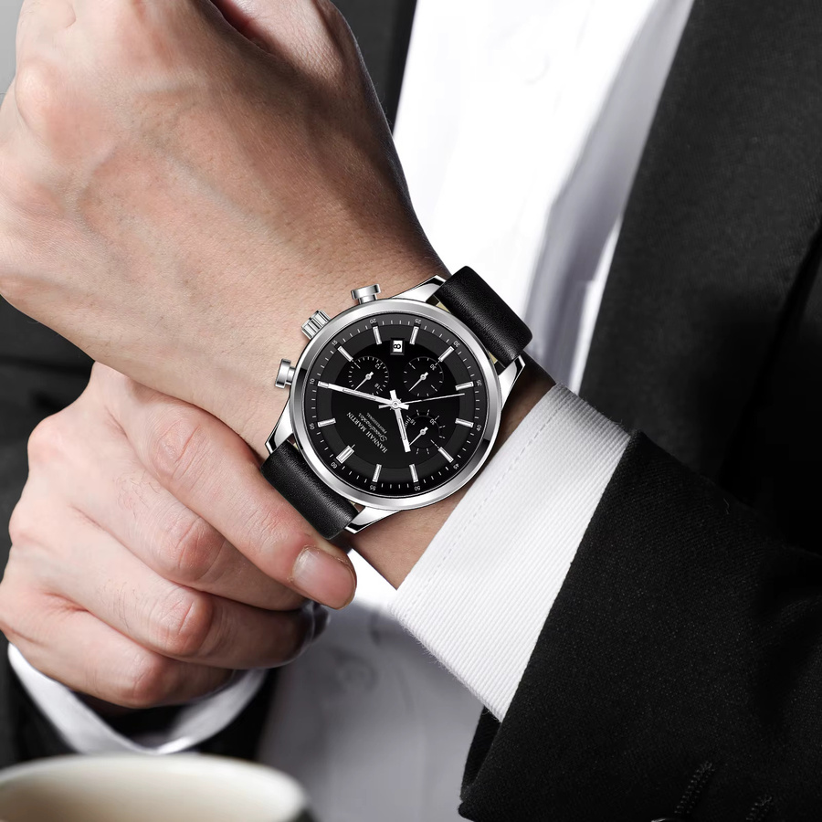 VA VA VOOM Armbanduhr, Quarz, Edelstahl, Leder, Schwarz, Herren - Bild 5