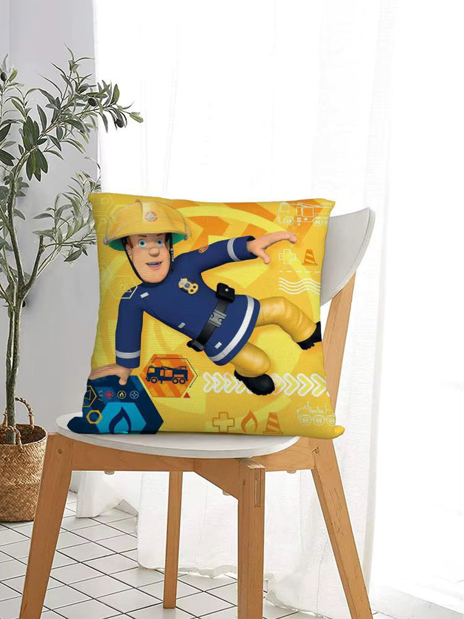 F-Firemans S-SamS Kissenbezug aus Plüsch in Schwarz, quadratisch, mit doppelseitigem Grafikdruck, maschinenwaschbar - Bild 4