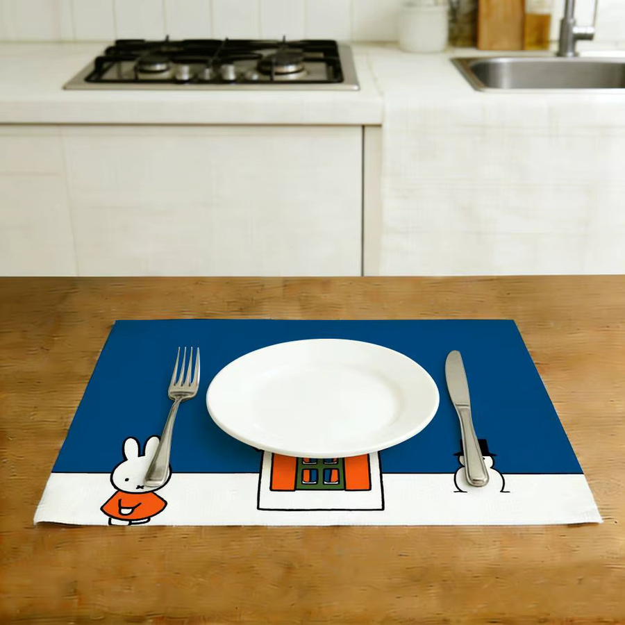 Miffy Kawaii Tischsets aus Leinen in Blau für Cafés und Picknicks - Bild 2