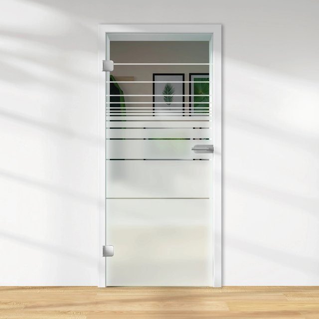 Skyscope Glasdrehtür ESG Floatglas mit Dekor Siebdruck in Weiß, DIN Links, H x B x T: 197,2 x 83,4 x 0,8 cm - Bild 1