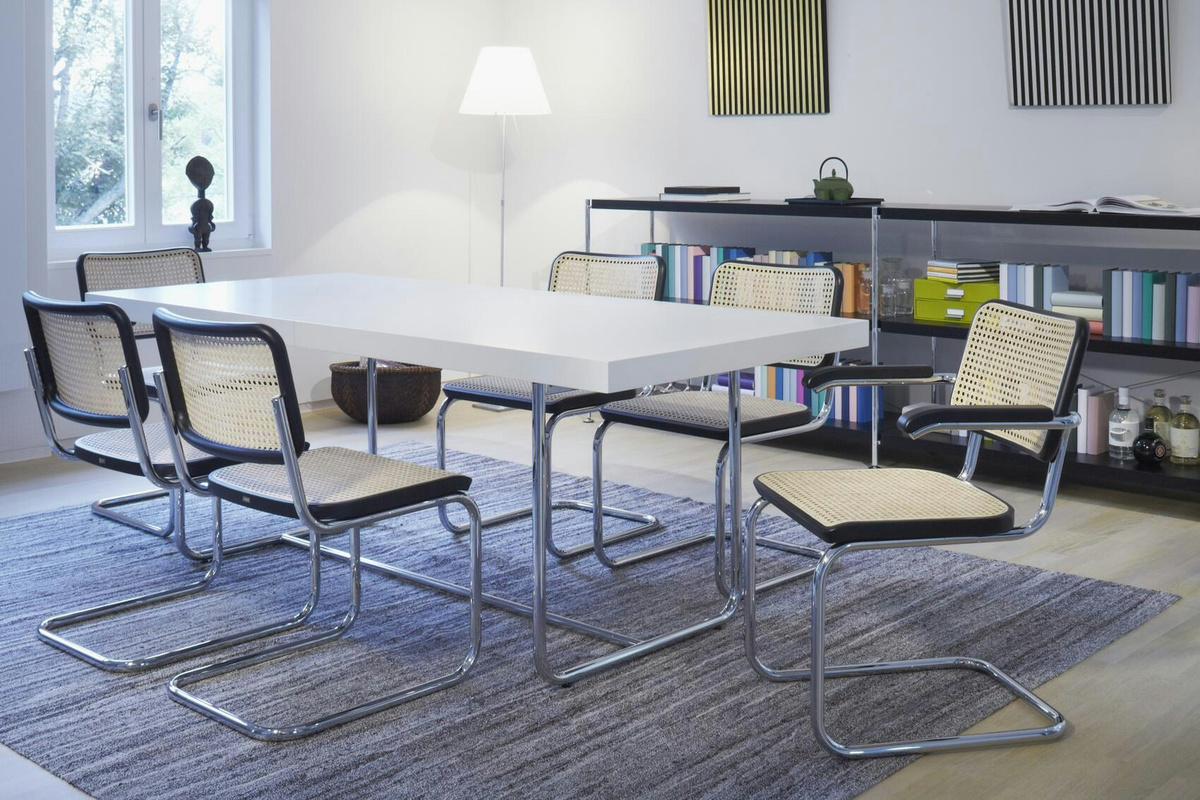 Thonet 4er Set S 32 V Freischwinger mit Rohrgeflecht in Schwarz und verchromten Rundrohren - Bild 2
