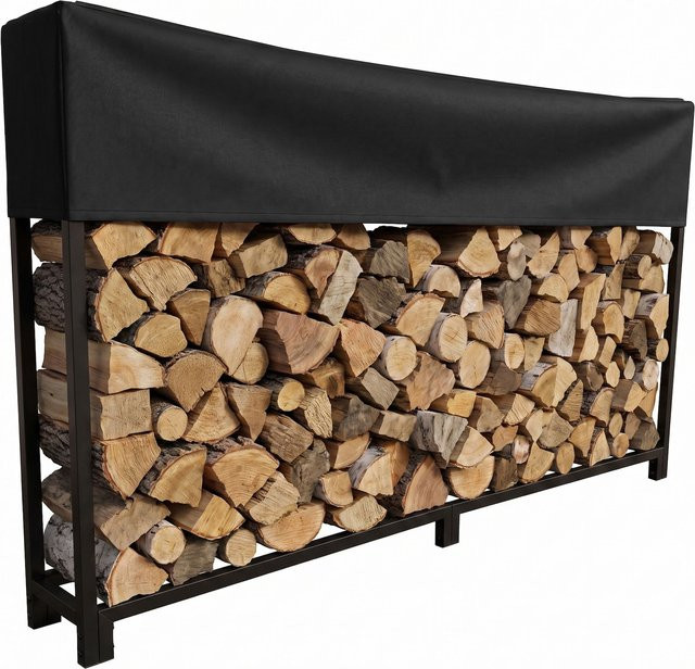 CLP Kaminholzständer Meriden Brennholzregal aus verzinktem Stahl mit Abdeckung aus 600D-Polyester Schwarz B/T/H: 200 x 25 x 115 cm - Bild 1