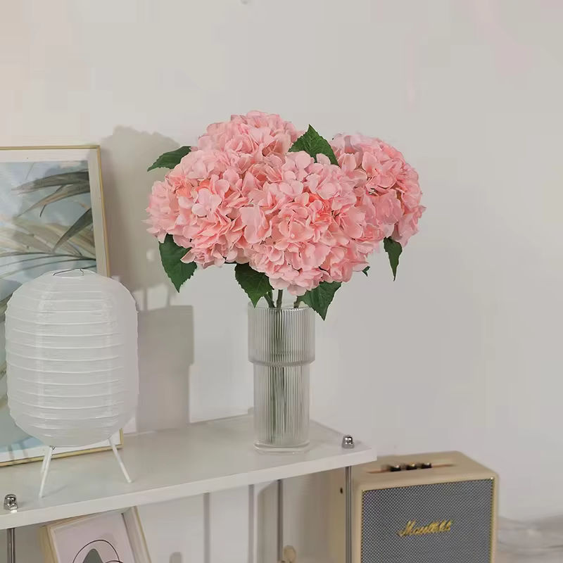 Uflower Künstliche Hortensie in Bunt und Pink mit Blättern, Höhe: 58 cm, Ideale Tischdekoration für Hochzeit, Party und Wohnzimmer - Bild 2