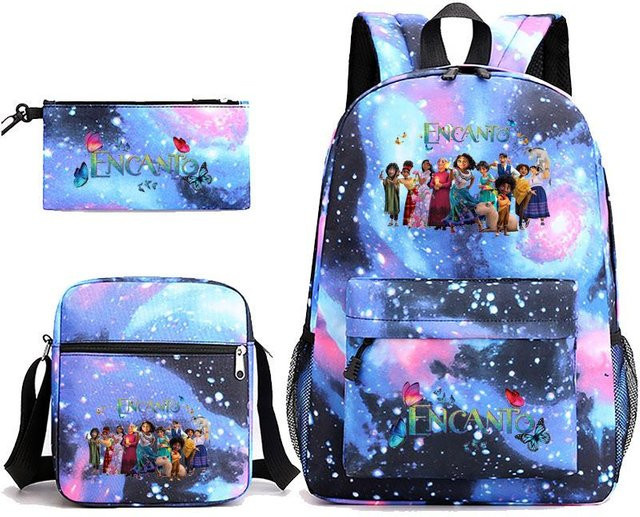 3-teiliges Schulrucksack-Set für Schüler aus Oxford-Stoff in Multicolour mit Schultasche, Schultergurt und Federmäppchen - Bild 1