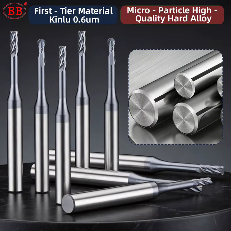 BB Mikro-Schaftfräser Mini Flach-Kugelkopffräser 2F für CNC Präzisionsbearbeitung in Stahl und Metall, Farbe: Silber - Bild 3
